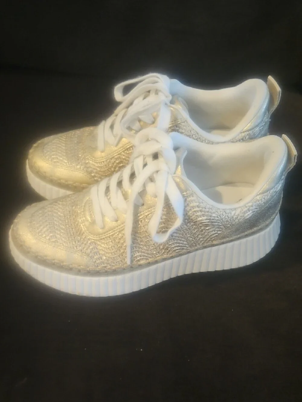 Women’s Metallic Gold Knit Lace-Up Sneakers - Comfort Casual